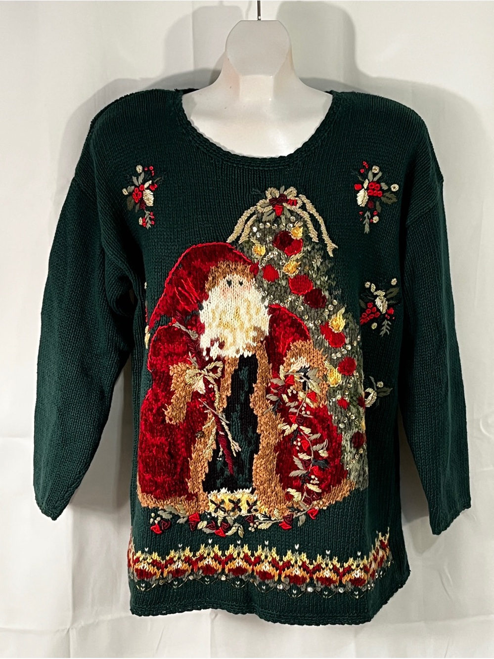 Vintage Tiara Christmas Sweater Santa St. Nick Pullover Y2K Embellished PL